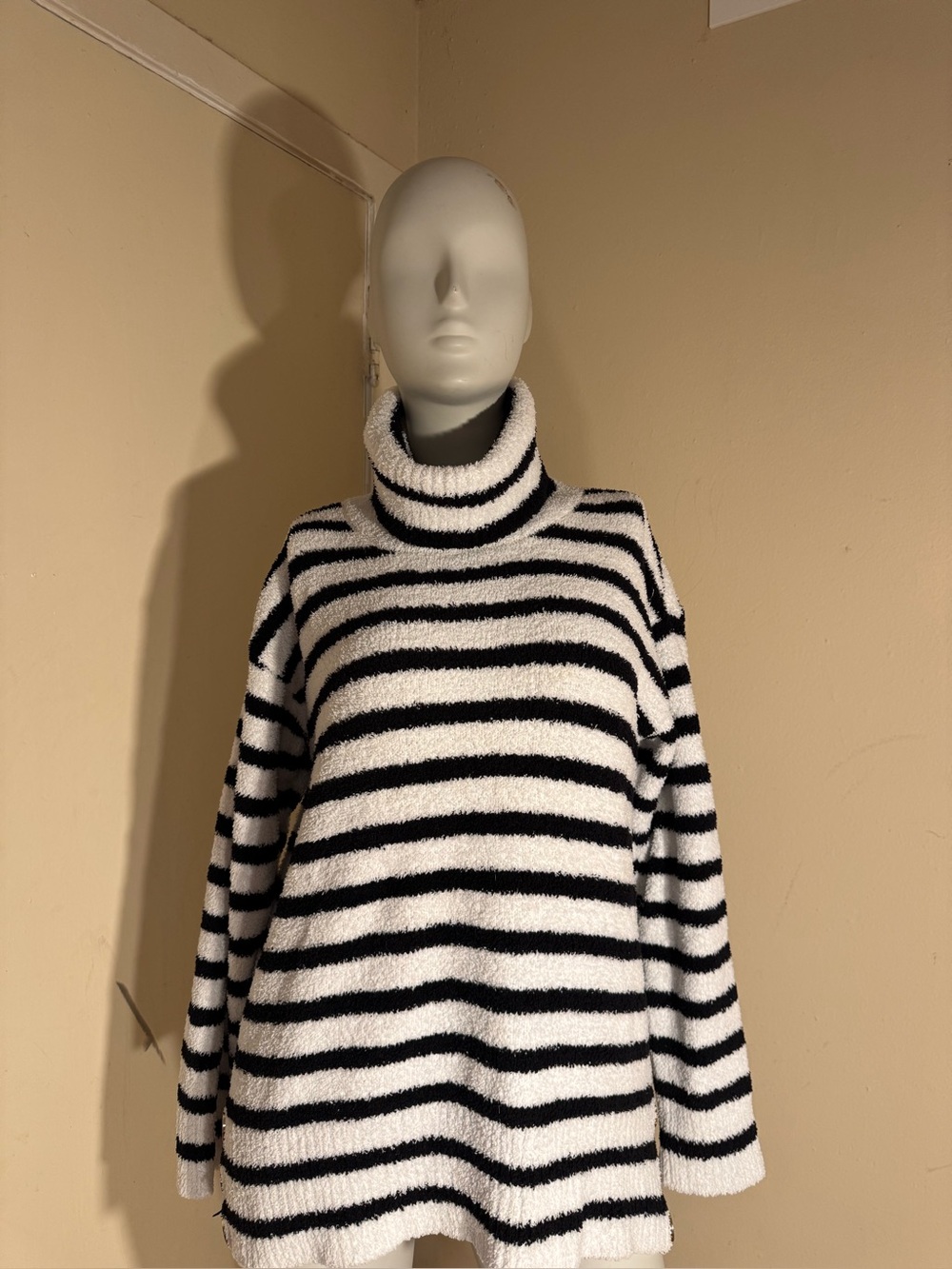 Karl Lagerfeld Black & White Striped Turtleneck Sweater